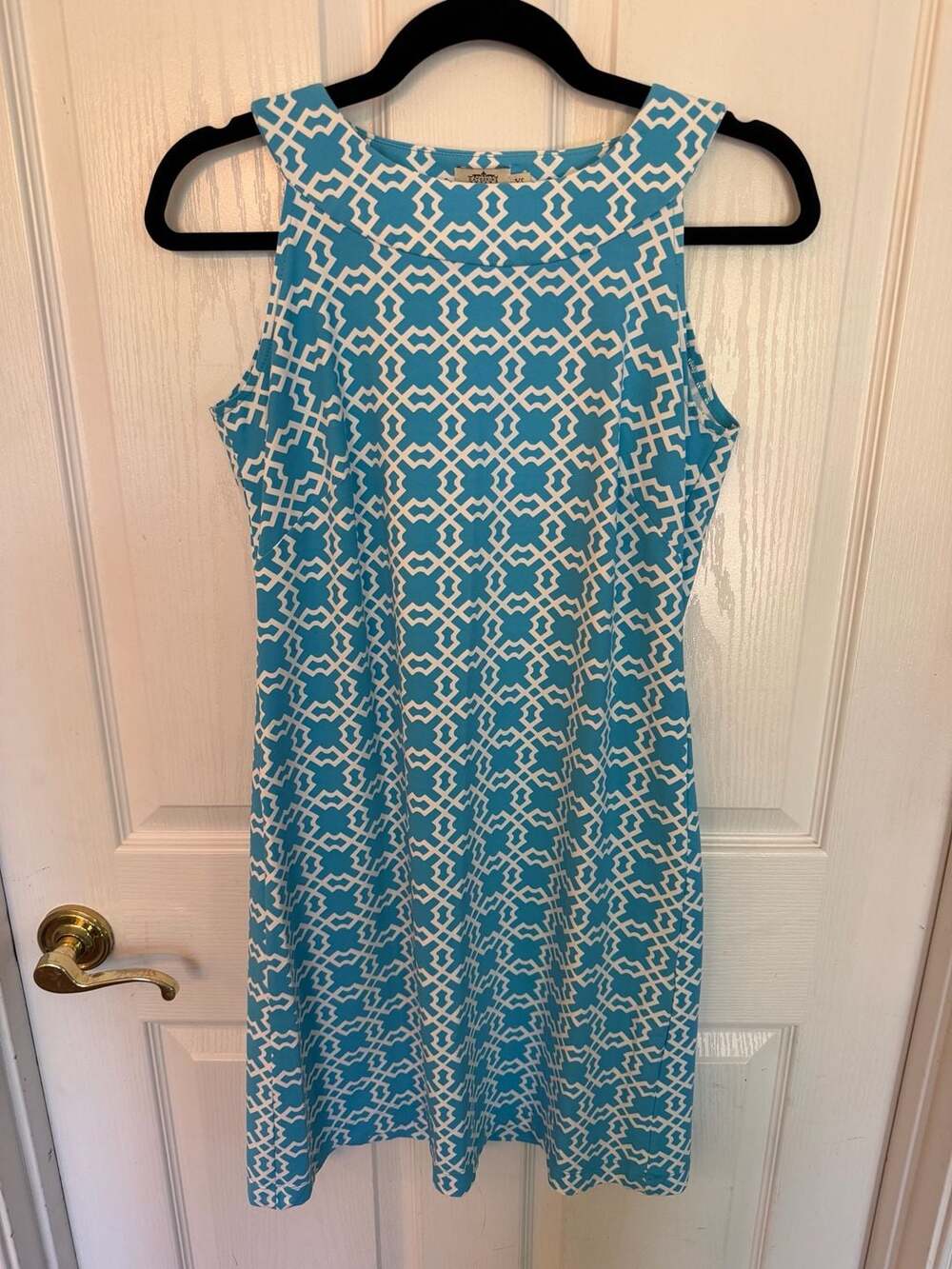 Katherine Way Blue Geometric Print Sleeveless Shift Dress Size XS